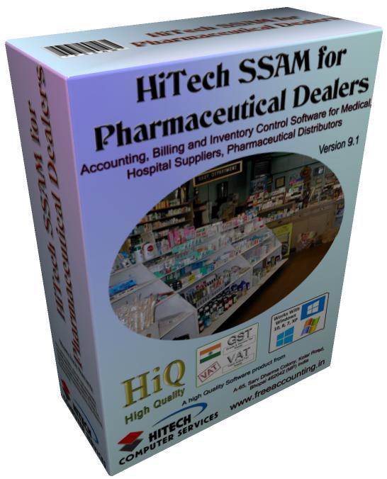 Business Management and Accounting Software for pharmaceutical Dealers, Medical Stores. Modules :Customers, Suppliers, Products, Sales, Purchase, Accounts & Utilities. Free Trial Download.