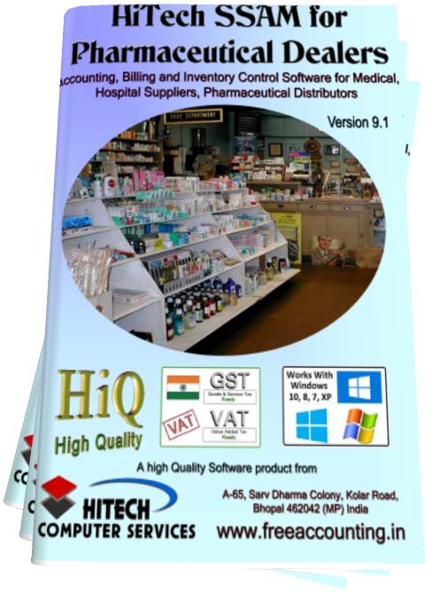 Business Management and Accounting Software for pharmaceutical Dealers, Medical Stores. Modules :Customers, Suppliers, Products, Sales, Purchase, Accounts & Utilities. Free Trial Download.