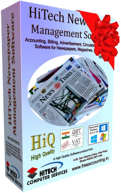 Business Management and Accounting Software for newspaper, magazine publishers. Modules : Advertisement, Circulation, Parties, Transactions, Payroll, Accounts & Utilities. Free Trial Download.