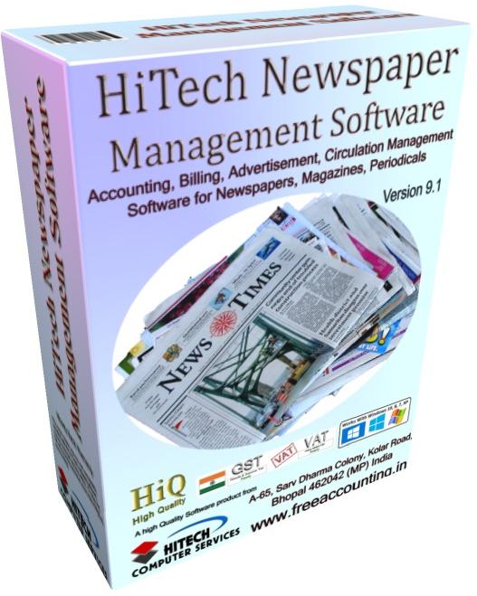 Business Management and Accounting Software for newspaper, magazine publishers. Modules : Advertisement, Circulation, Parties, Transactions, Payroll, Accounts & Utilities. Free Trial Download.