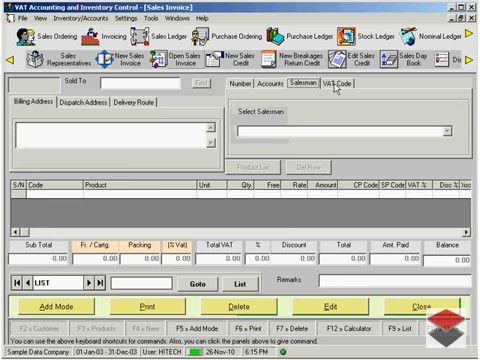 Free download of VAT Accounting Software with Inventory Control, Free trial download of Business Management and VAT Accounting Software for Traders, Dealers, Stockists etc. Modules: Customers, Suppliers, Products / Inventory, Sales, Purchase, Accounts & Utilities. Free Trial Download.