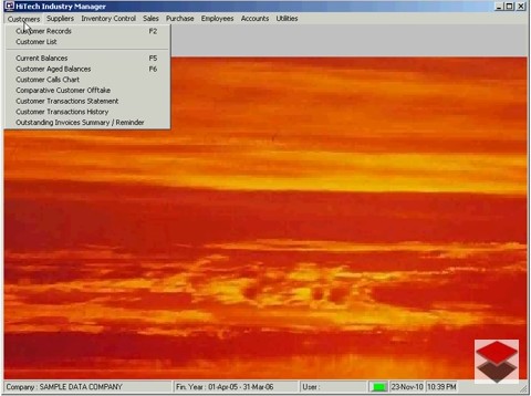 HiTech Industry Manager, Accounting Software for Manufacturing, Business Management and Accounting Software for Industry, Manufacturing units. Modules : Customers, Suppliers, Inventory Control, Sales, Purchase, Accounts & Utilities. Free Trial Download.